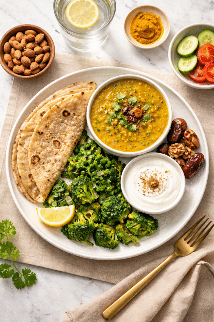 delivery ke baad kamar dard ke liye healthy indian diet meal roti dal sabzi dahi